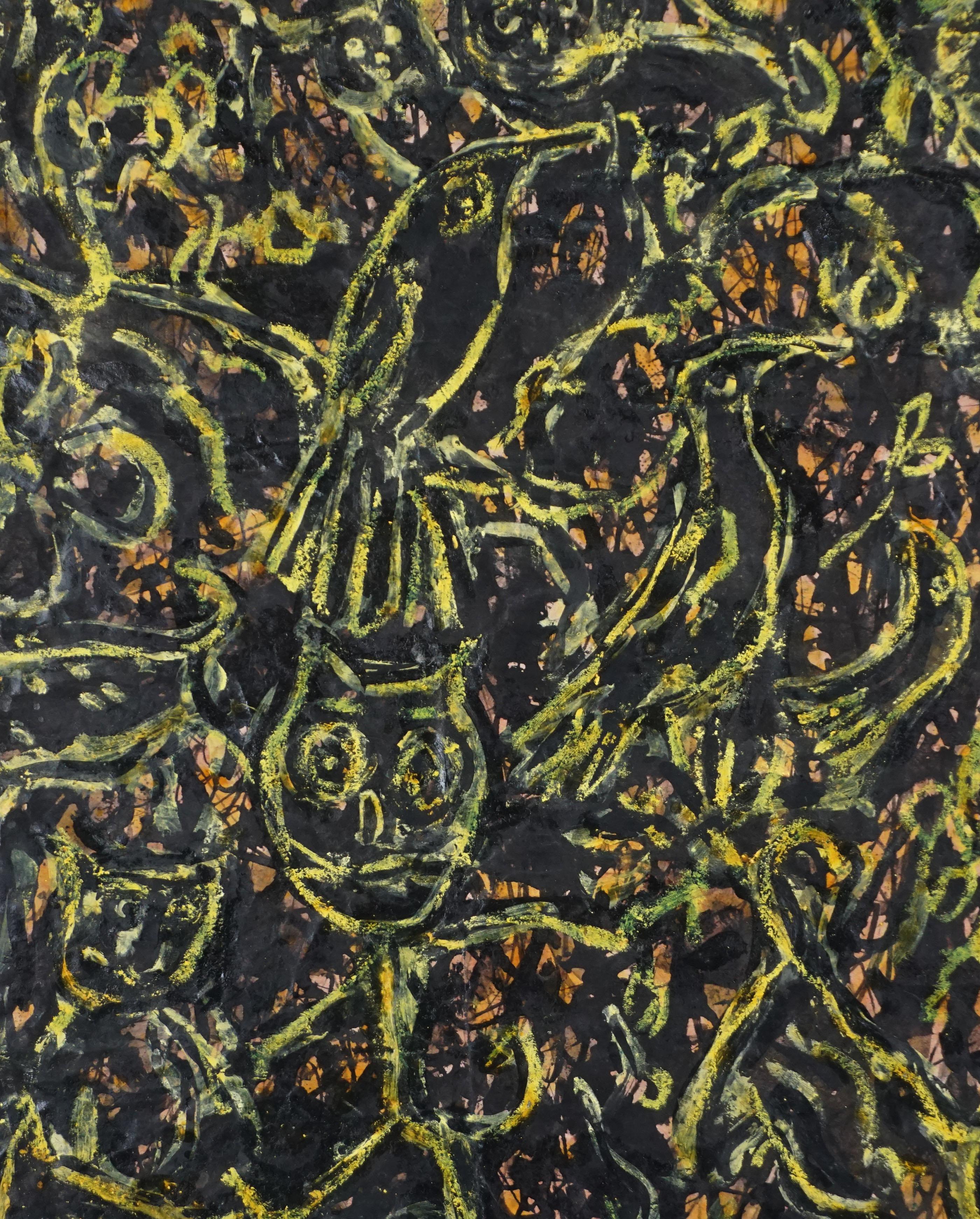 Espressionista astratto del Mid Century Bay Area - Gatti e uccelli - Painting Espressionismo astratto di Honora Berg