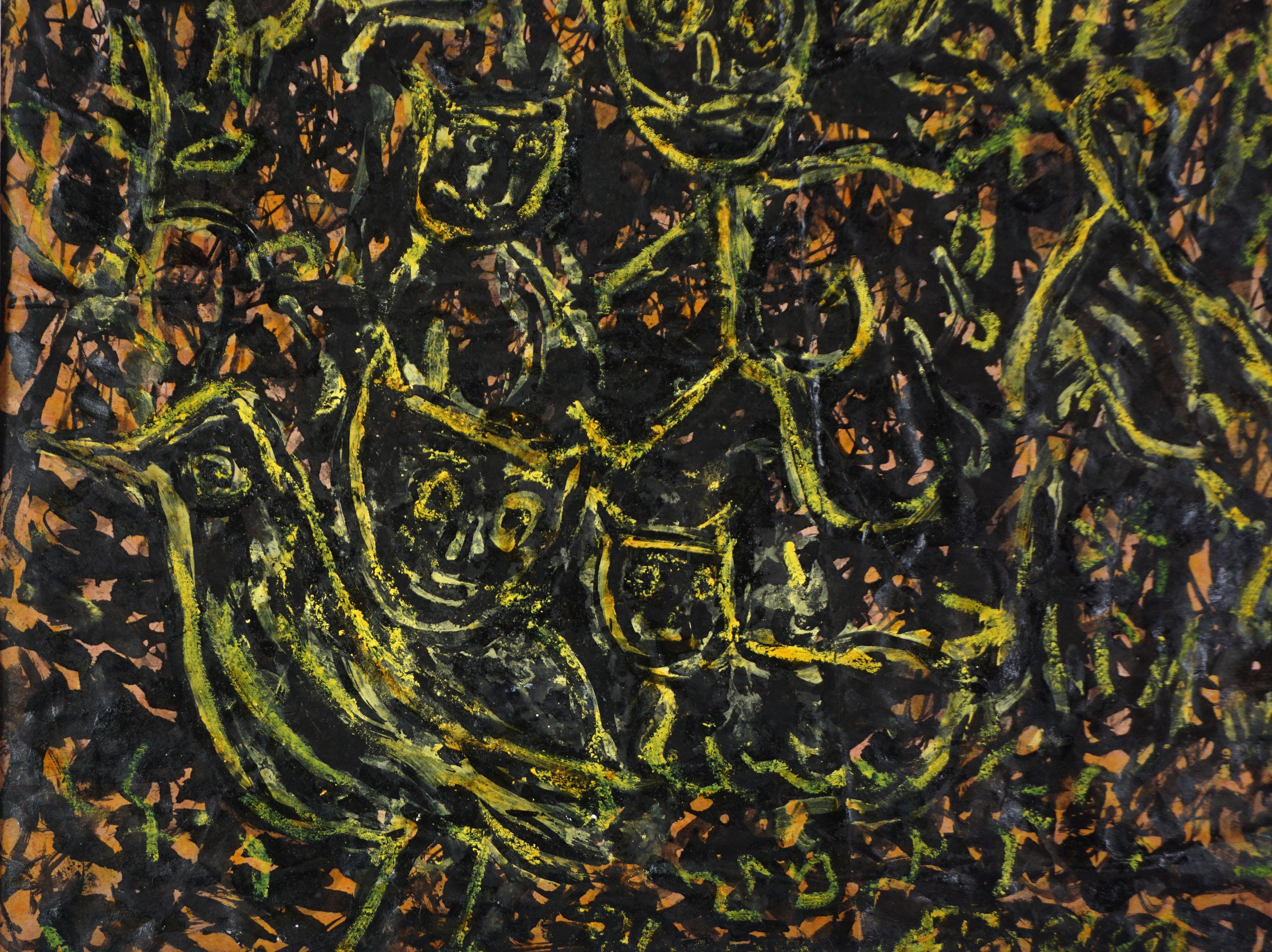 Espressionista astratto del Mid Century Bay Area - Gatti e uccelli - Animal Painting Nero di Honora Berg
