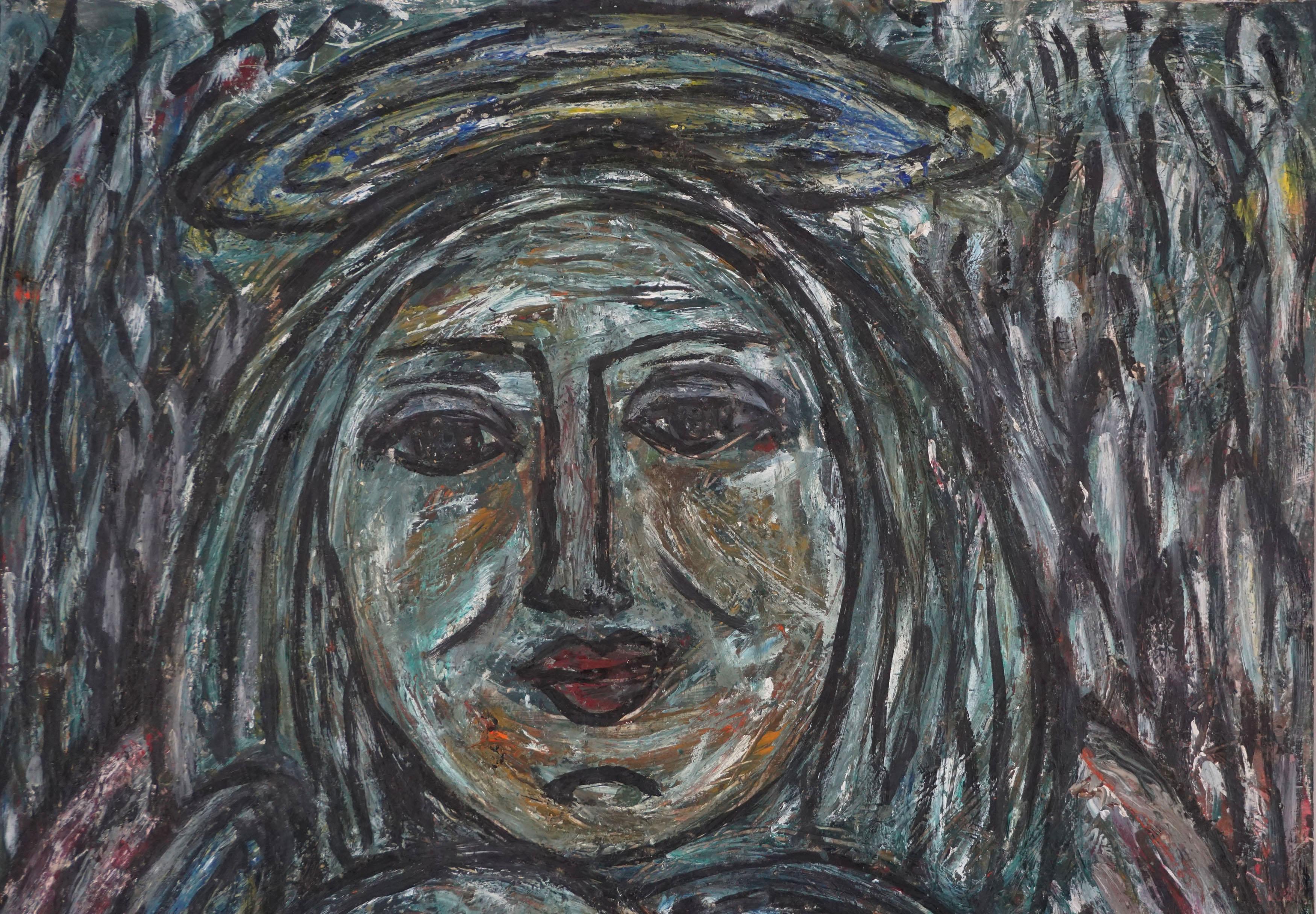 Mid Century Bay Area Figurative Original Oil Painting -- Motherhood - Black Abstract Painting by Honora Berg