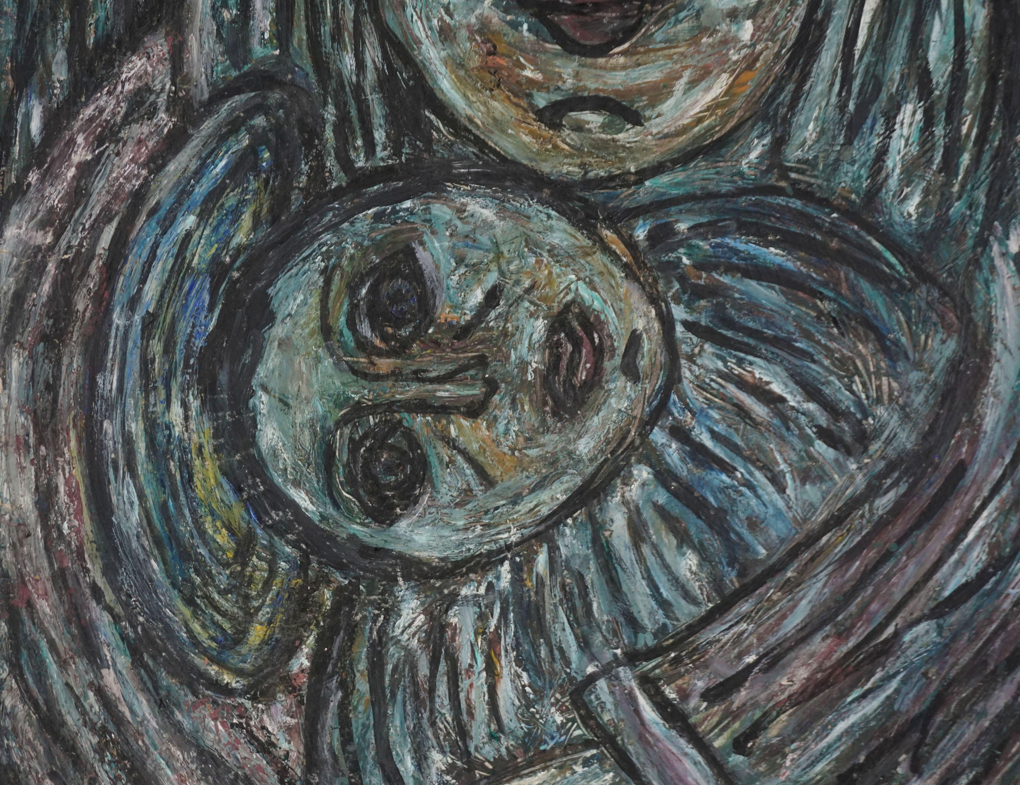 Original Bay Area Figurative of Mother and Baby in Oil Paint on Laid Paper

Original oil painting depicting a modern twist of a mother and baby by Honora Berg (American, 1897-1985), circa 1950. A smiling, happy woman holds her infant. Composition is