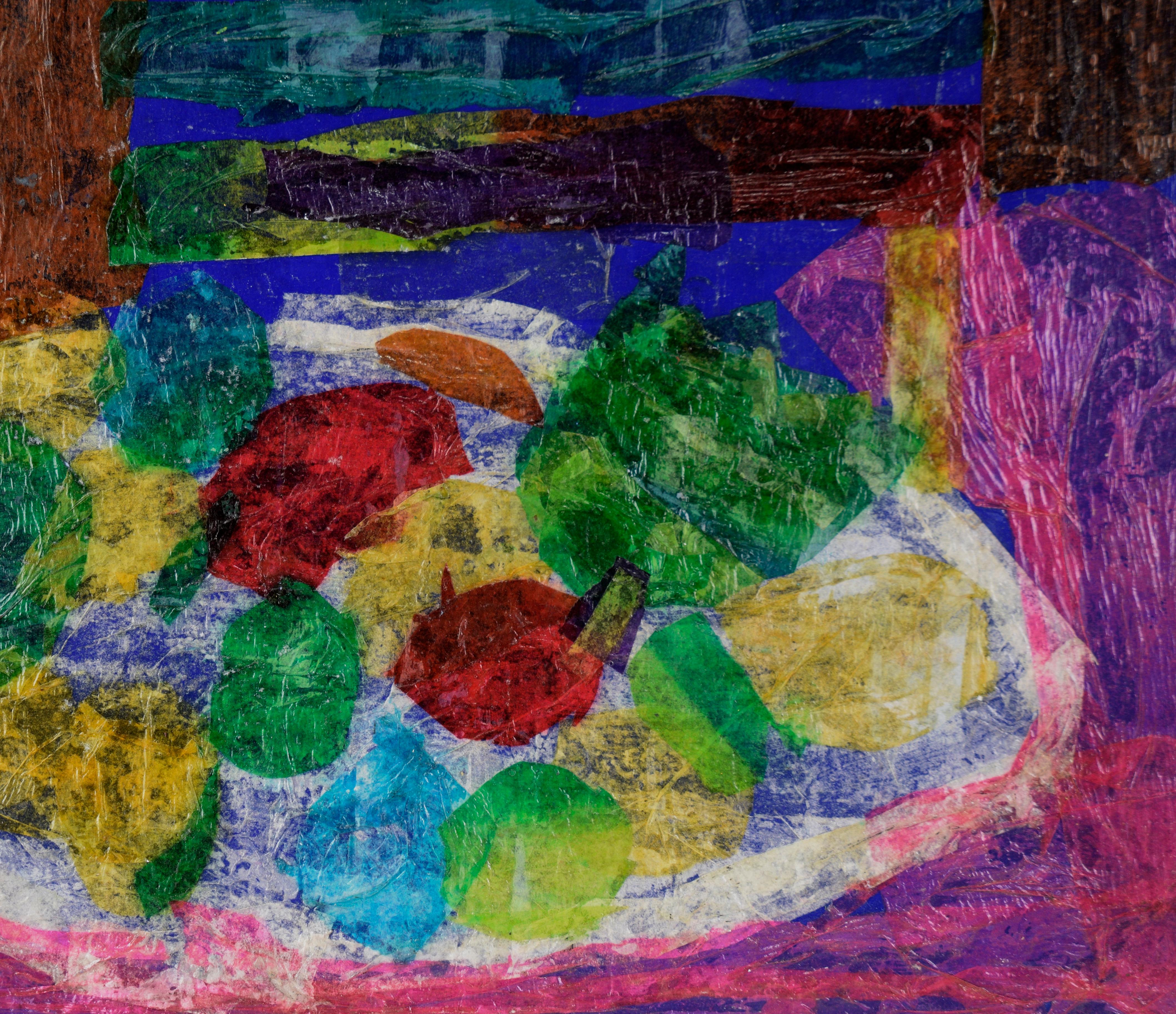 Mid Century Impressionist Still Life in Tissue Paper on Cardboard For Sale 1