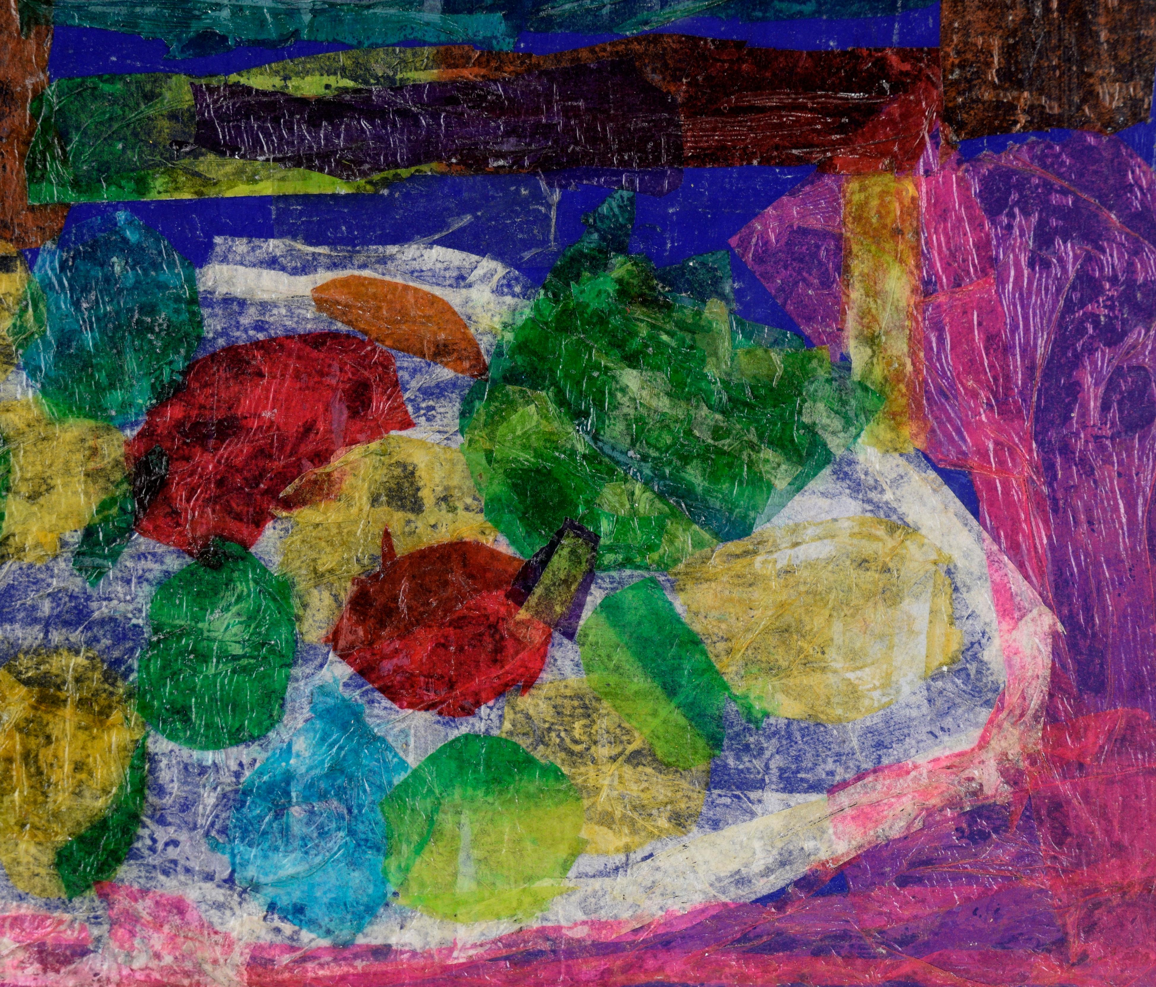 Mid Century Impressionist Still Life in Tissue Paper on Cardboard For Sale 2
