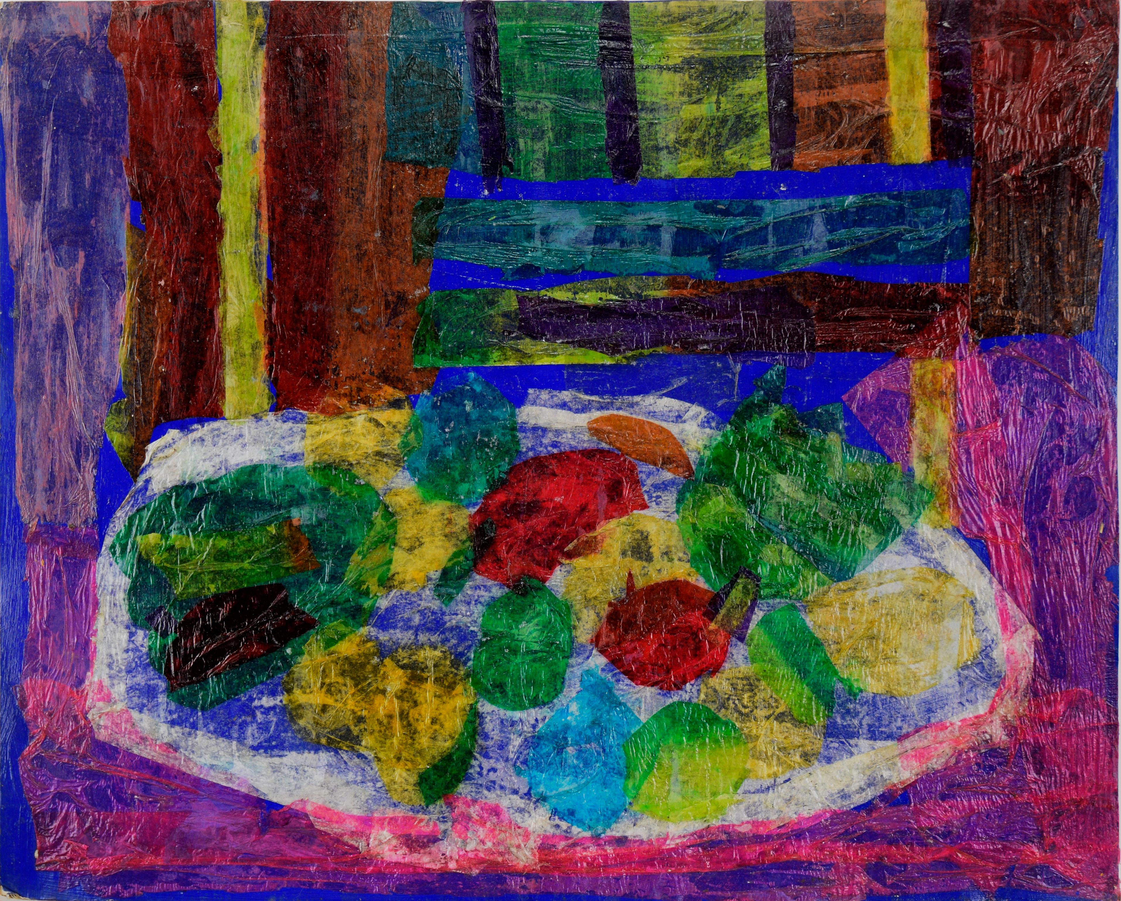 Mid Century Impressionist Still Life in Tissue Paper on Cardboard