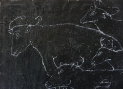 Mid Century Modern Original Oil Painting - Prehistoric Deer Migration