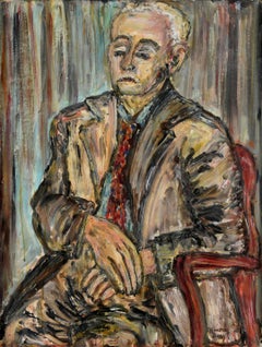 Mid Century Modern Portrait of a Man in a Suit in Oil on Masonite