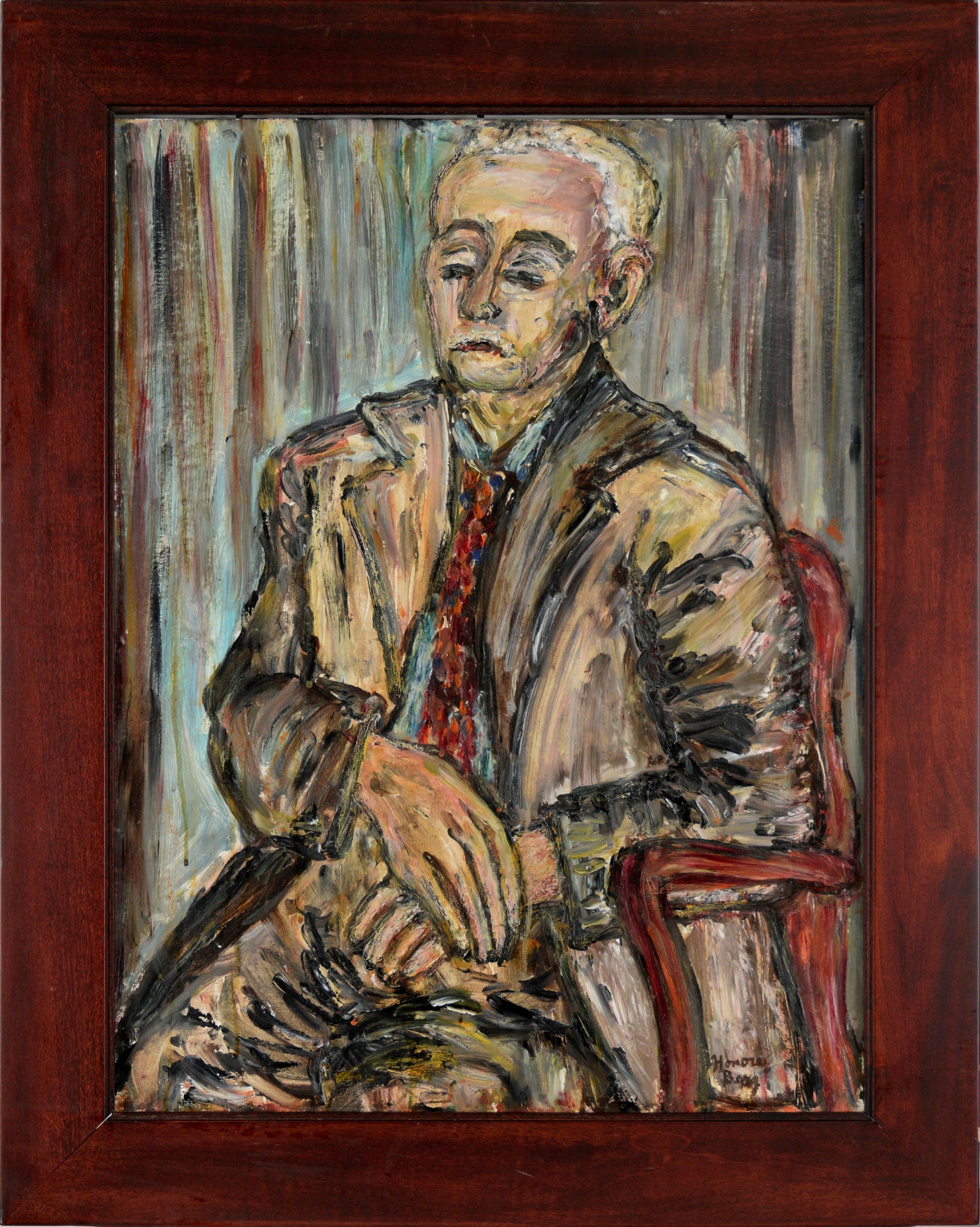 Honora Berg Portrait Painting - Mid Century Modern Portrait of a Man in a Suit in Oil on Masonite