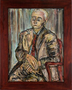 Mid Century Modern Portrait of a Man in a Suit in Oil on Masonite