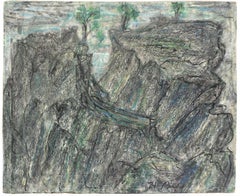 Paisaje modernista de mediados de siglo, pastel al óleo, años 40 Firmado por Honora Berg