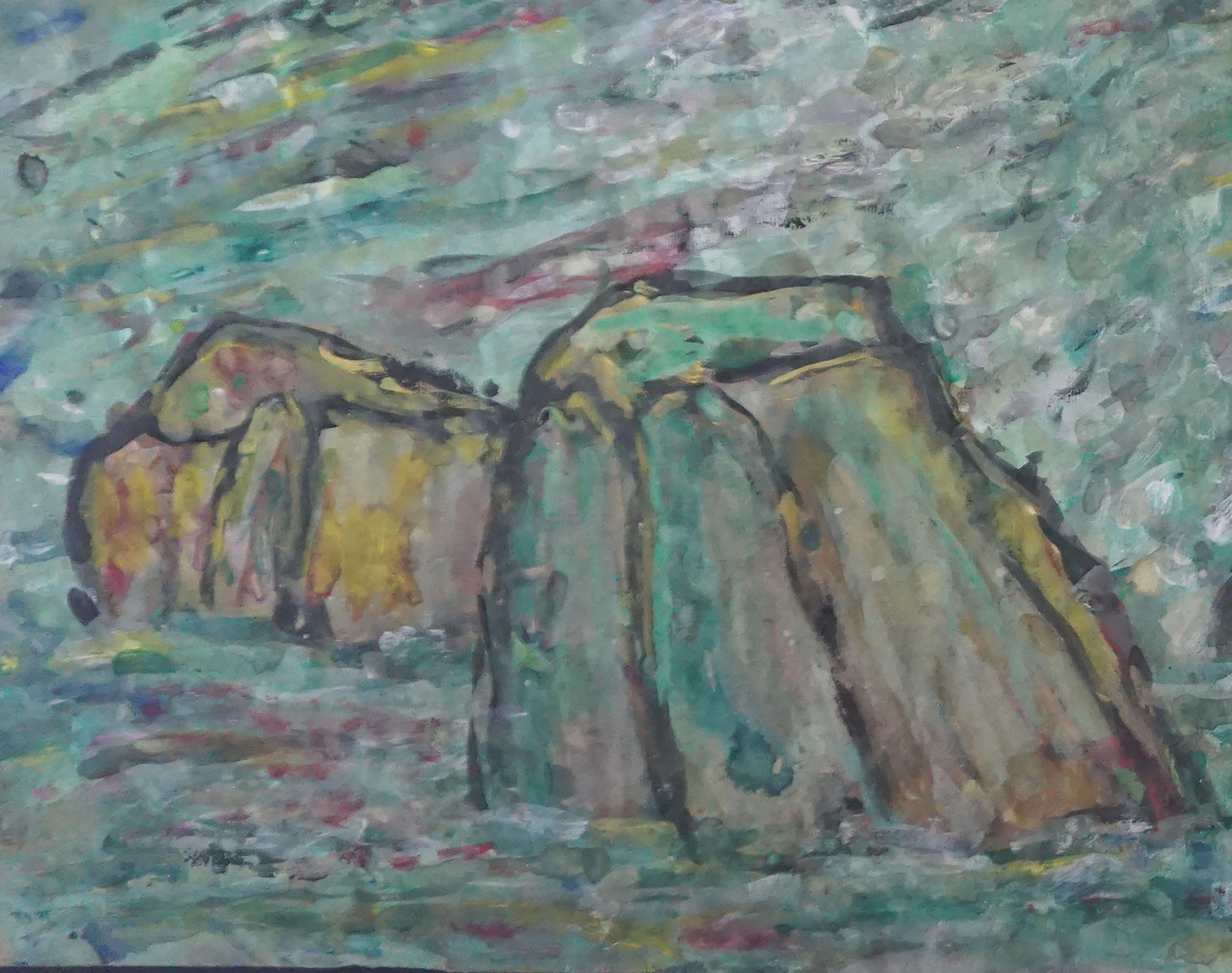 Modernistische Bergbachlandschaft aus der Mitte des Jahrhunderts (Moderne), Painting, von Honora Berg