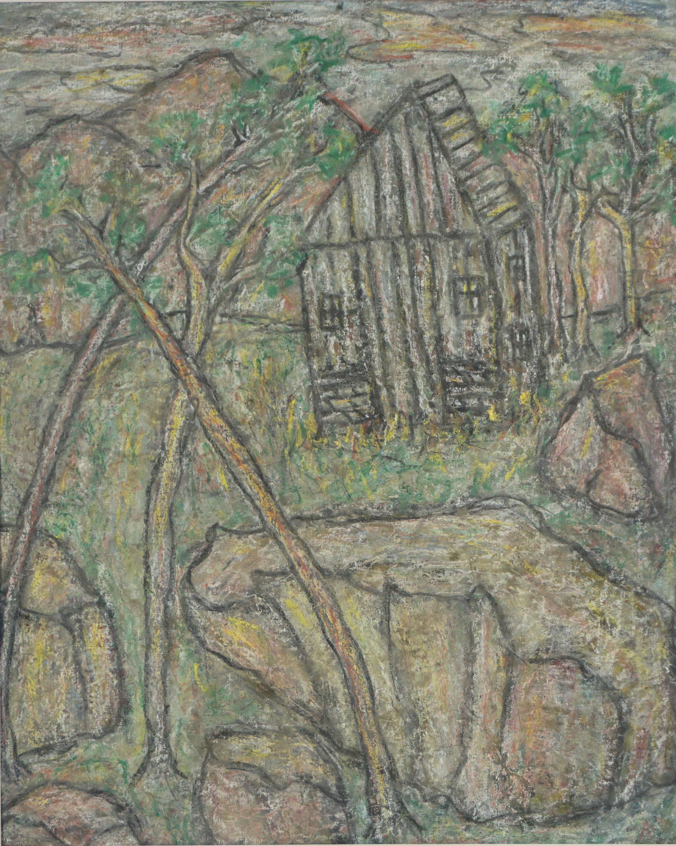 Espressionismo astratto originale della metà del secolo -- Paesaggio della Cabine della Sierra - Painting di Honora Berg
