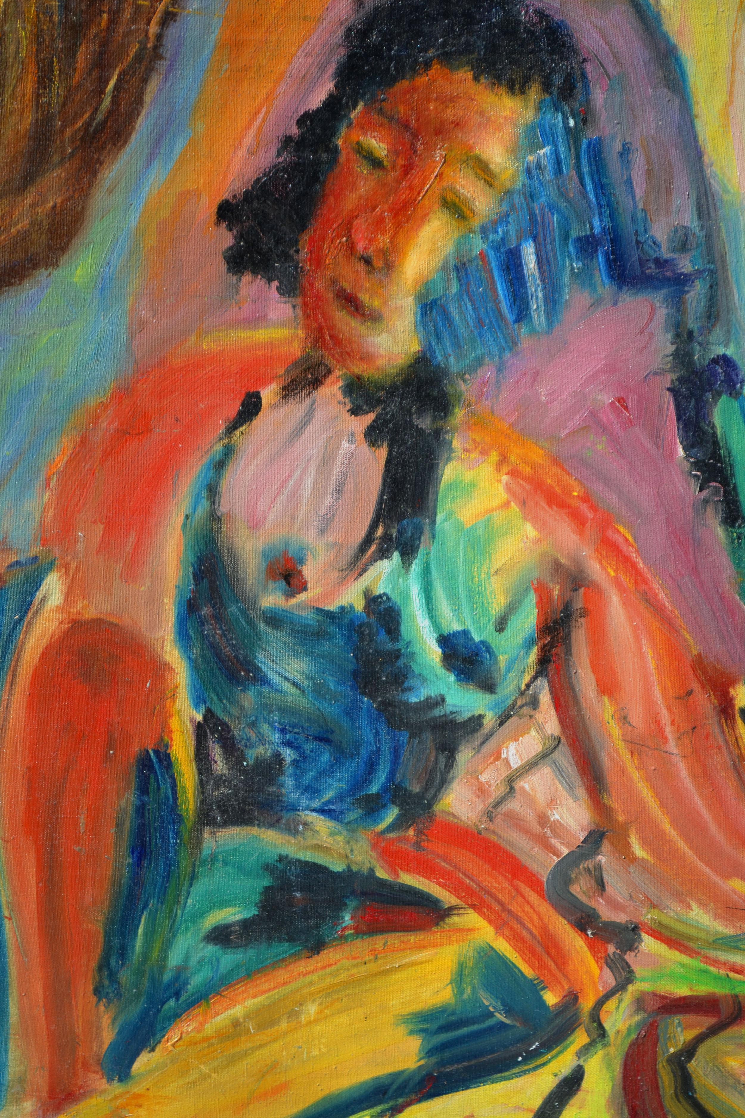 Mid Century Multi-Color Abstract Expressionist Figurative - Painting by Honora Berg