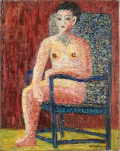 Portrait of Joan Brown Bay Area Abstract Expressionist Seated Nude Oil on Canvas