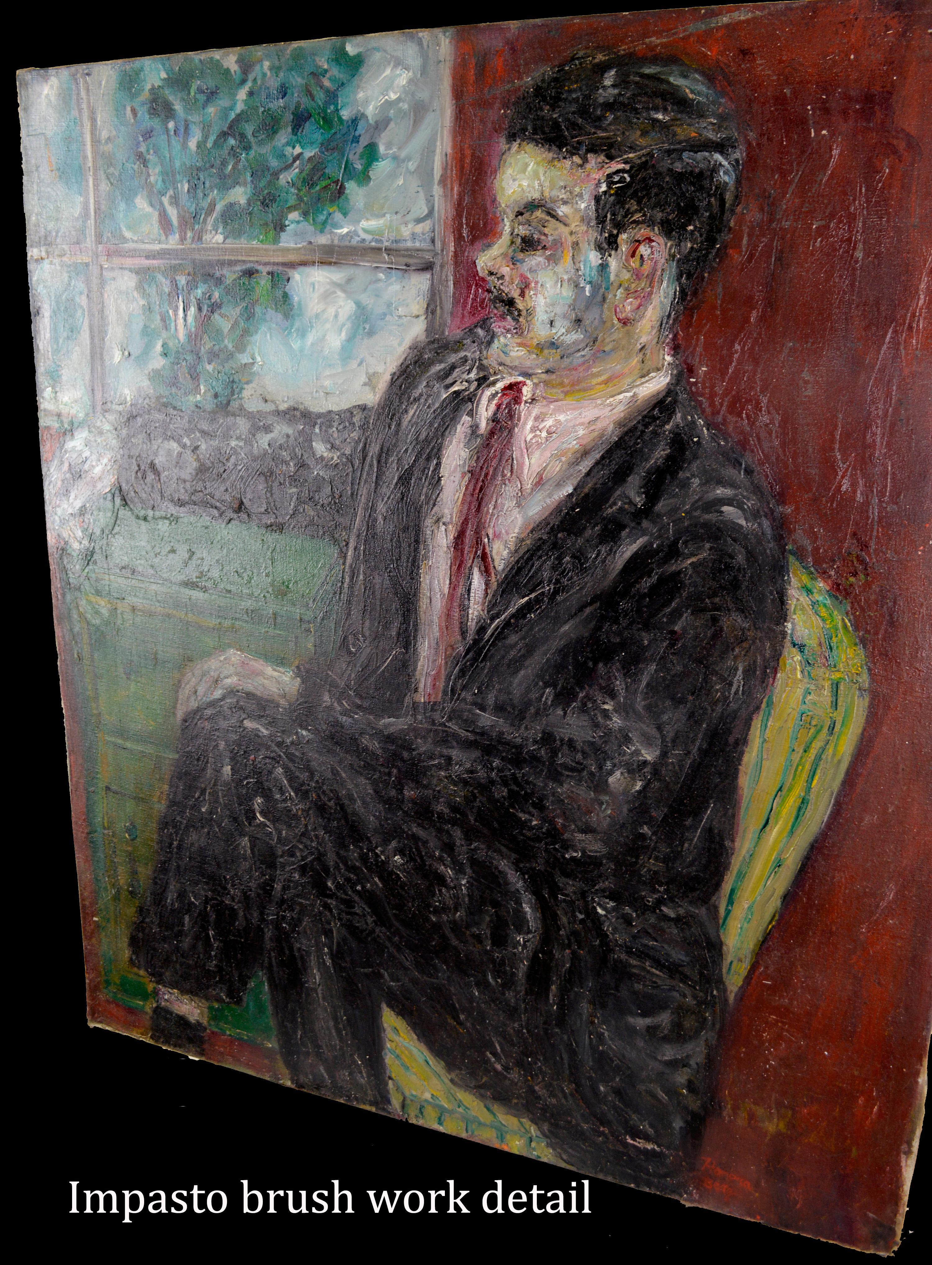 Retrato del Artista Manuel Neri Pesado Impasto sobre Lino San Francisco Abstracto - Interior Painting Negro de Honora Berg