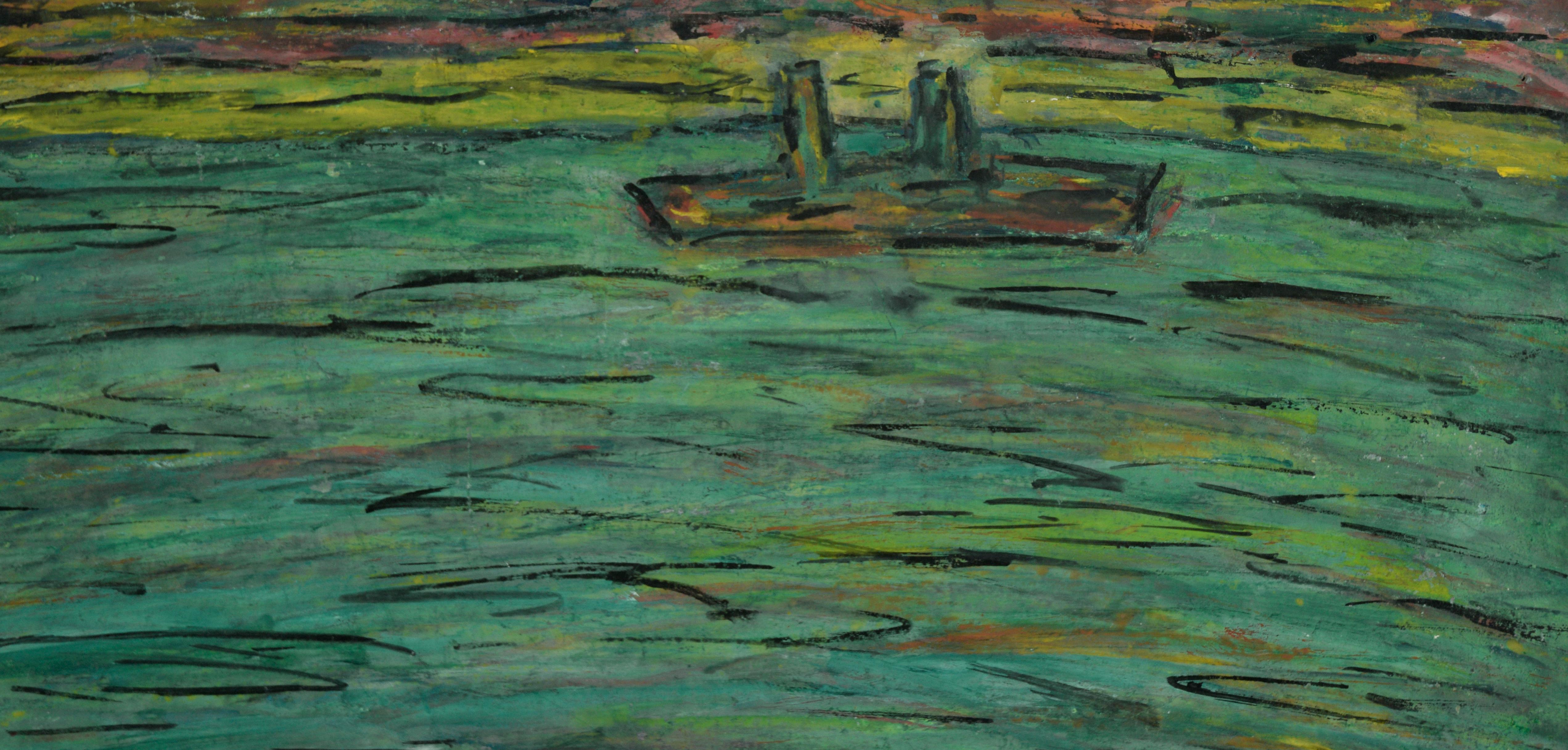 San Francisco Bay Area Meereslandschaft mit Schiffen in Öl auf Karton (Amerikanischer Impressionismus), Painting, von Honora Berg