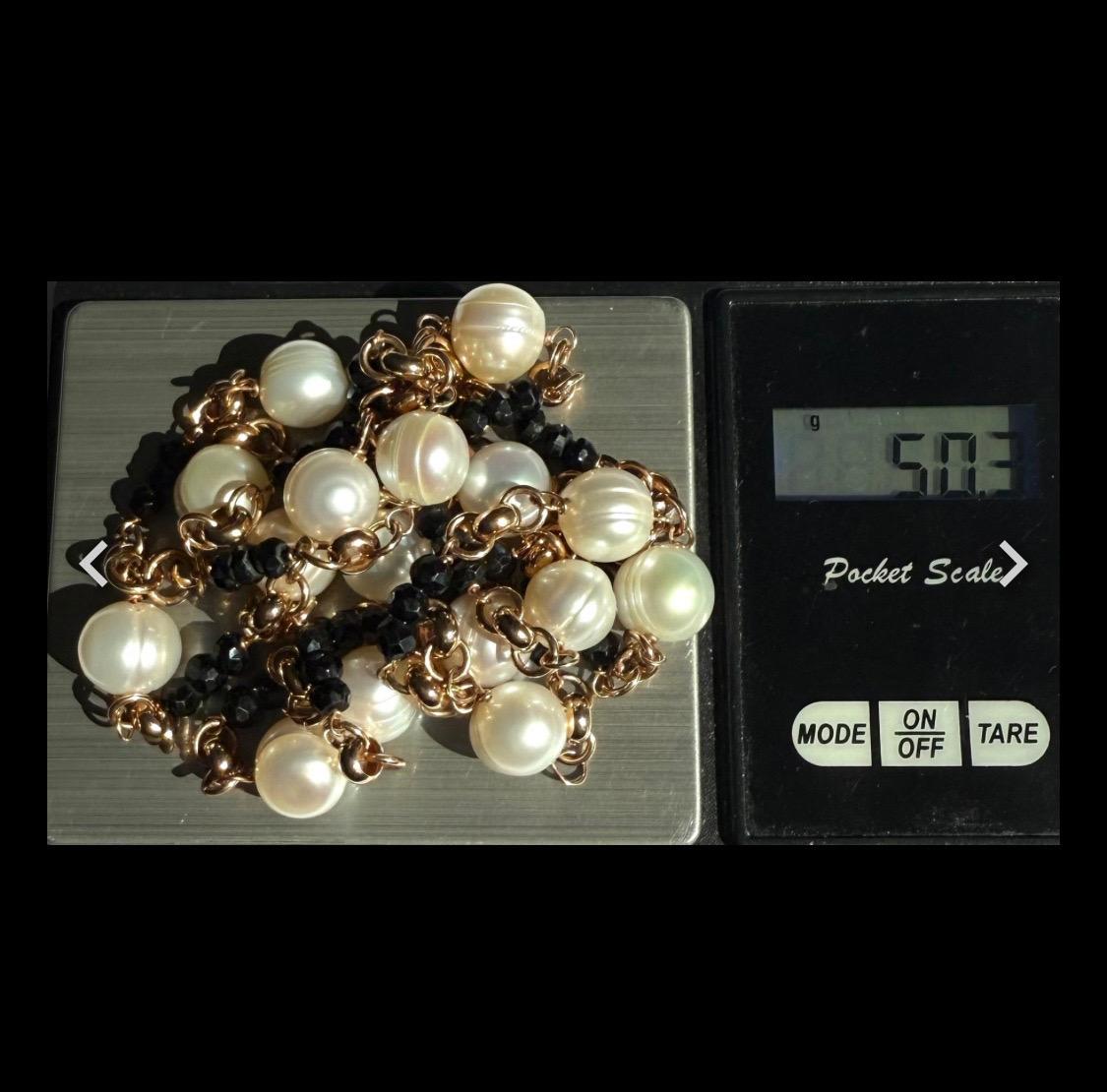 Honora Bronze-Station-Halskette, mit weißen 10-mm-Zuchtperlen, 90 cm im Angebot 5