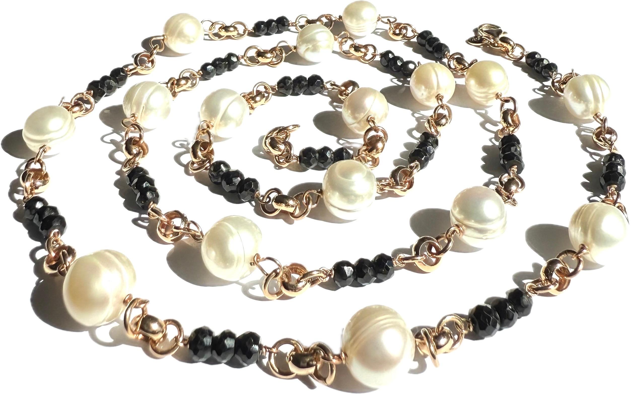 Honora Bronze-Station-Halskette, mit weißen 10-mm-Zuchtperlen, 90 cm im Angebot 1