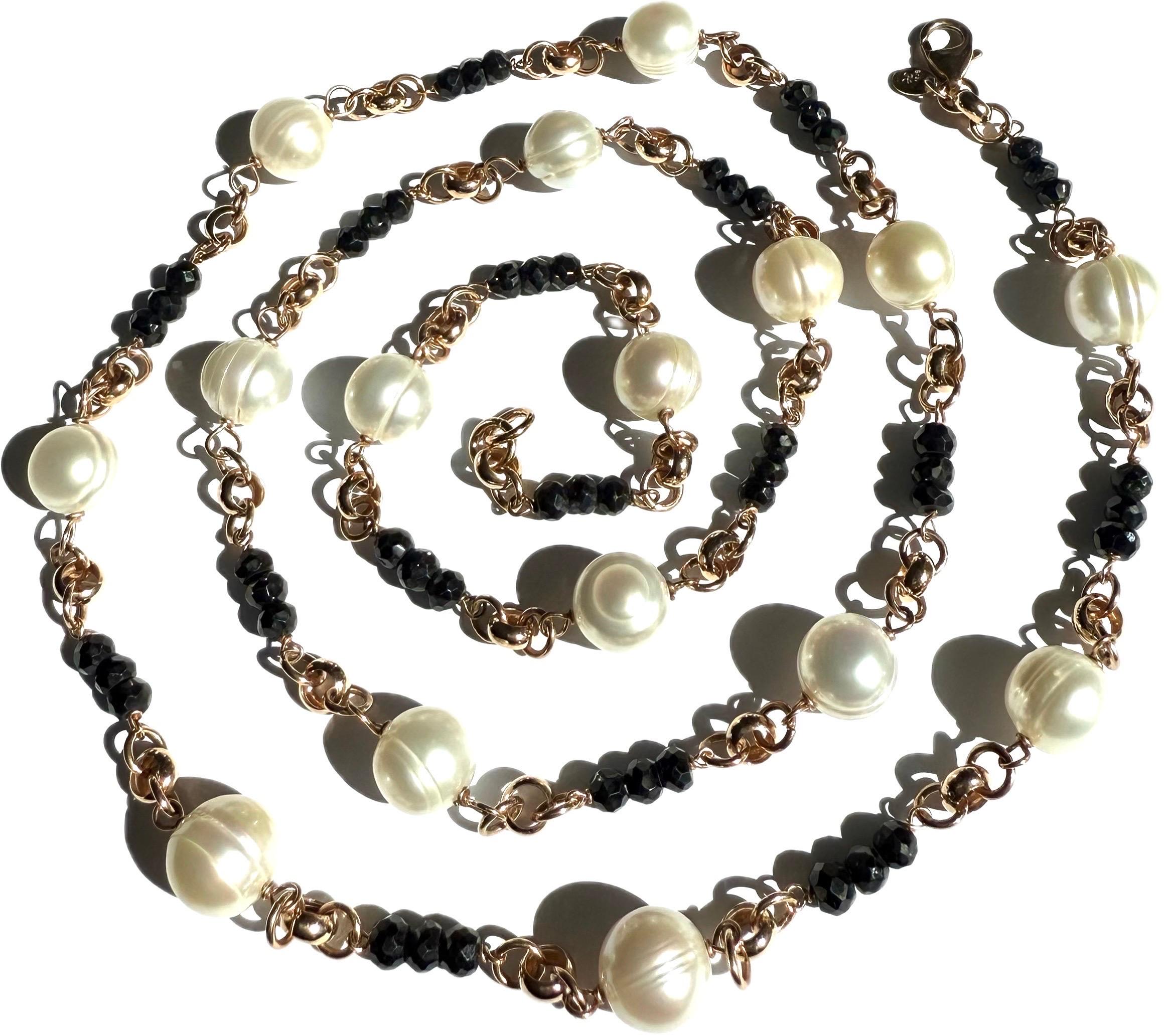 Honora Bronze-Station-Halskette, mit weißen 10-mm-Zuchtperlen, 90 cm im Angebot 2