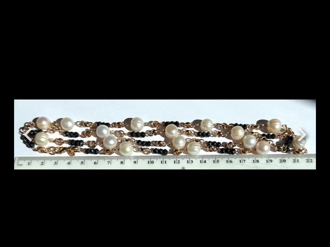 Honora Bronze-Station-Halskette, mit weißen 10-mm-Zuchtperlen, 90 cm im Angebot 4