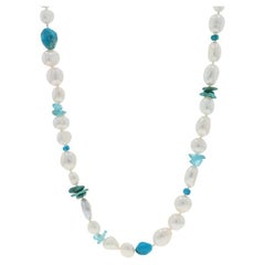 Honora Collana di perle d'acqua dolce coltivate, turchese e acquamarina 41 1/2" Ster 925