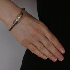 Honora Cultured Pearl Hinged Bangle Bracelet Sterling Silver, 925 with Box