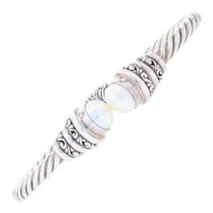 Honora Cultured Pearl Hinged Bangle Bracelet Sterling Silver, 925 with Box