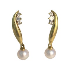 Honora Pearl and Diamond Dangle Gold Earrings