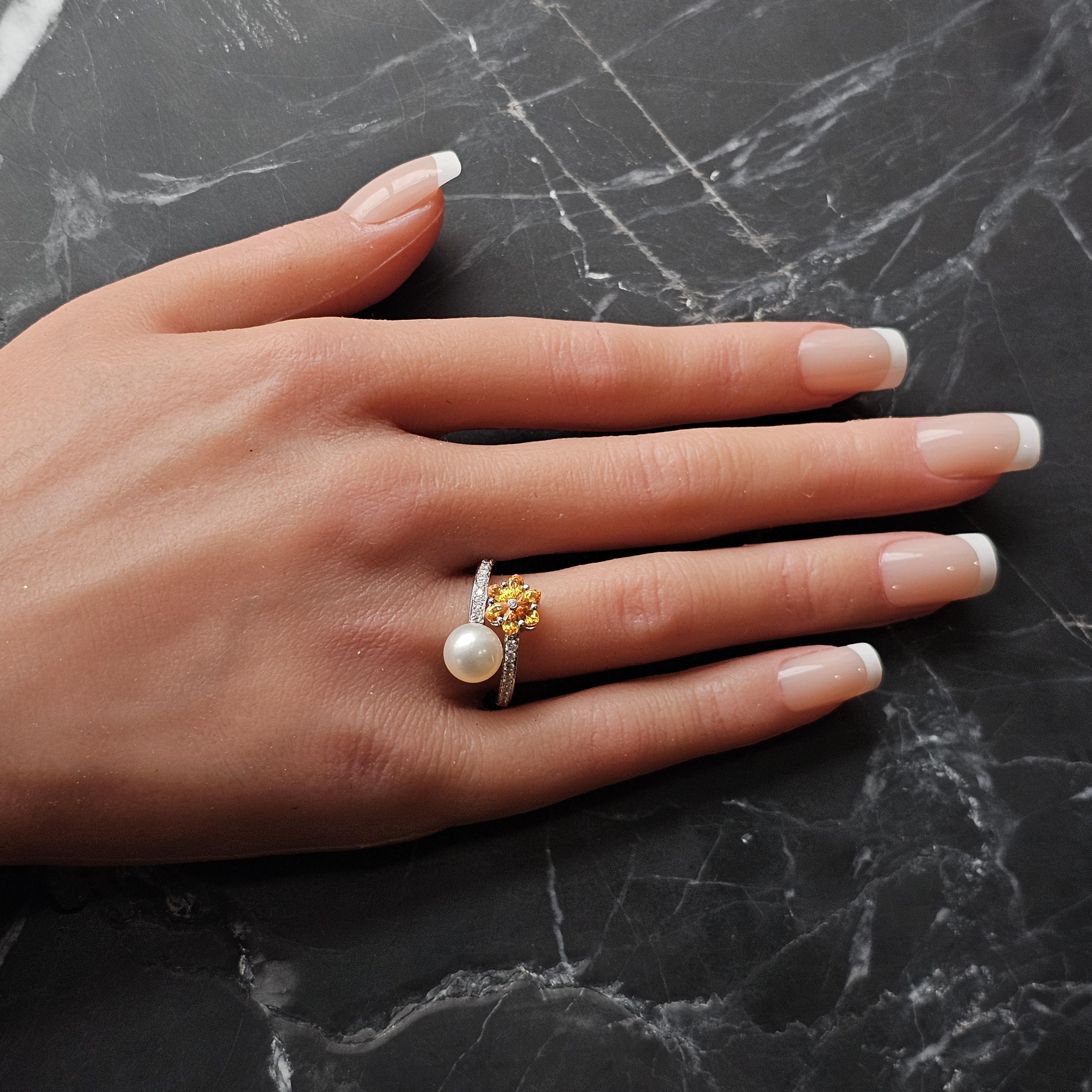De las mujeres Anillo Honora Perla Diamante Oro Blanco 18k Citrino Perla talla 6.75 en venta