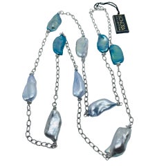 HONORA vintage freshwater cultured pearls blue sterling silver long necklace