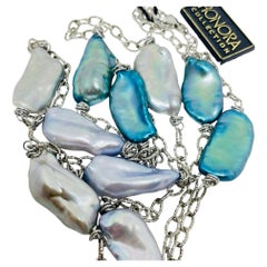 HONORA vintage freshwater cultured pearls blue sterling silver long necklace