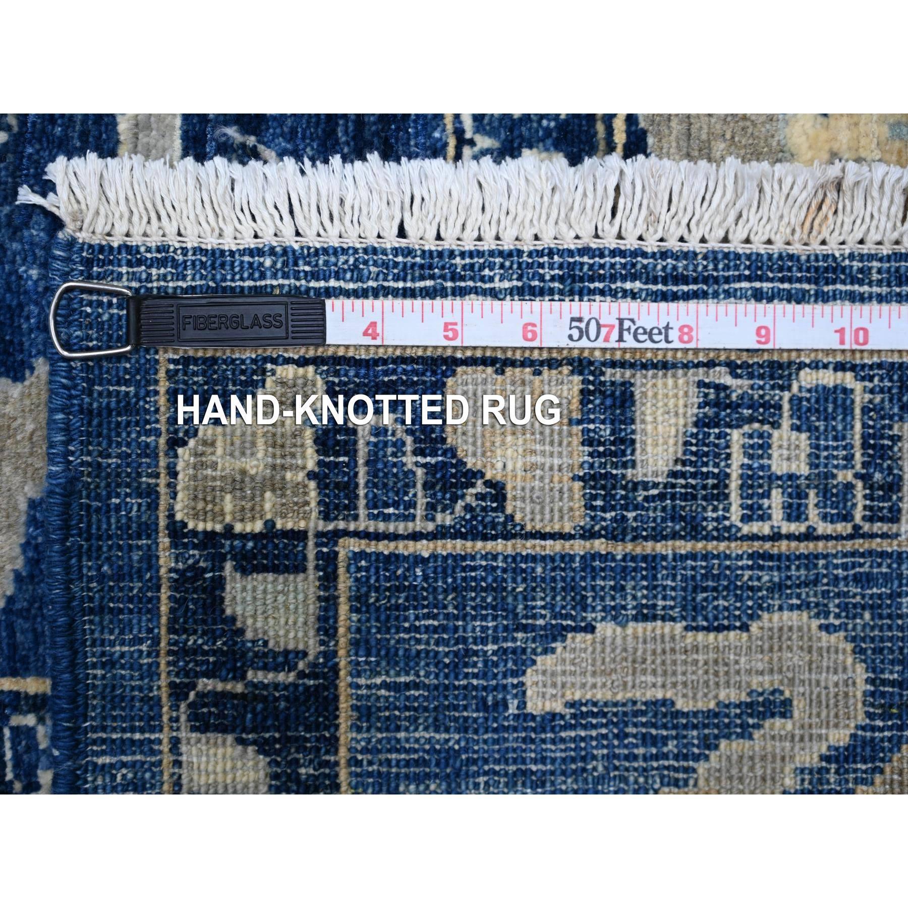 Honorable tapis oriental Peshawar Mahal Design en laine bleue nouée à la main 8'3