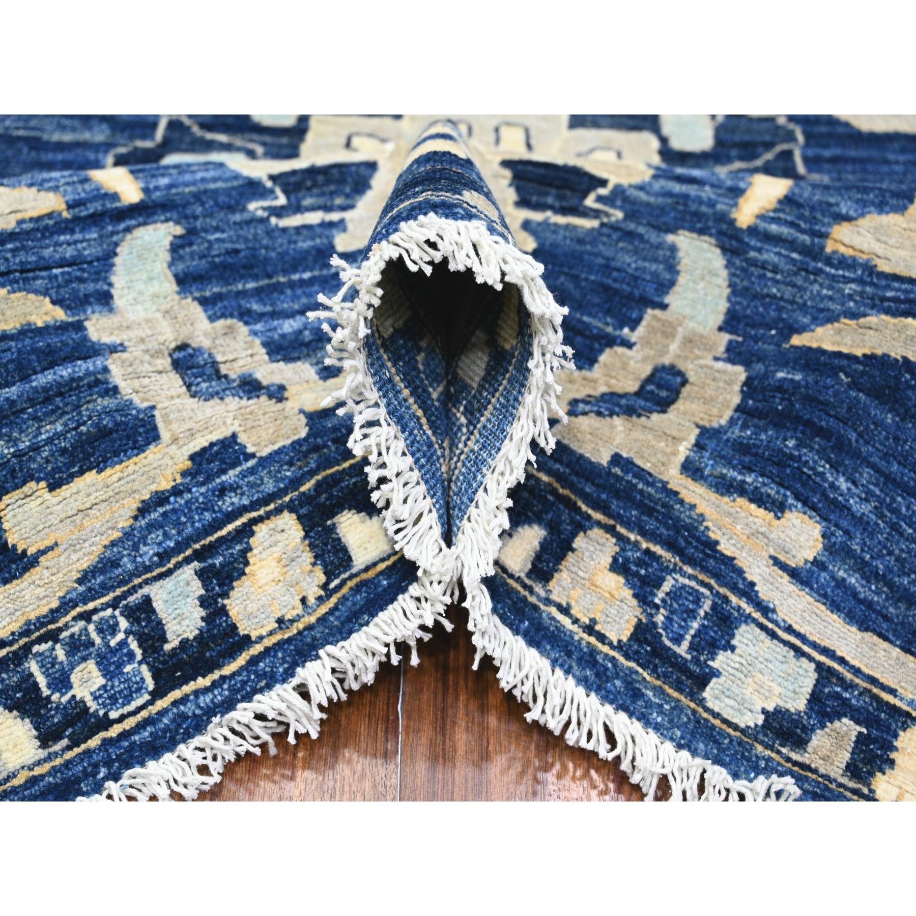 Noué à la main Honorable tapis oriental Peshawar Mahal Design en laine bleue nouée à la main 8'3