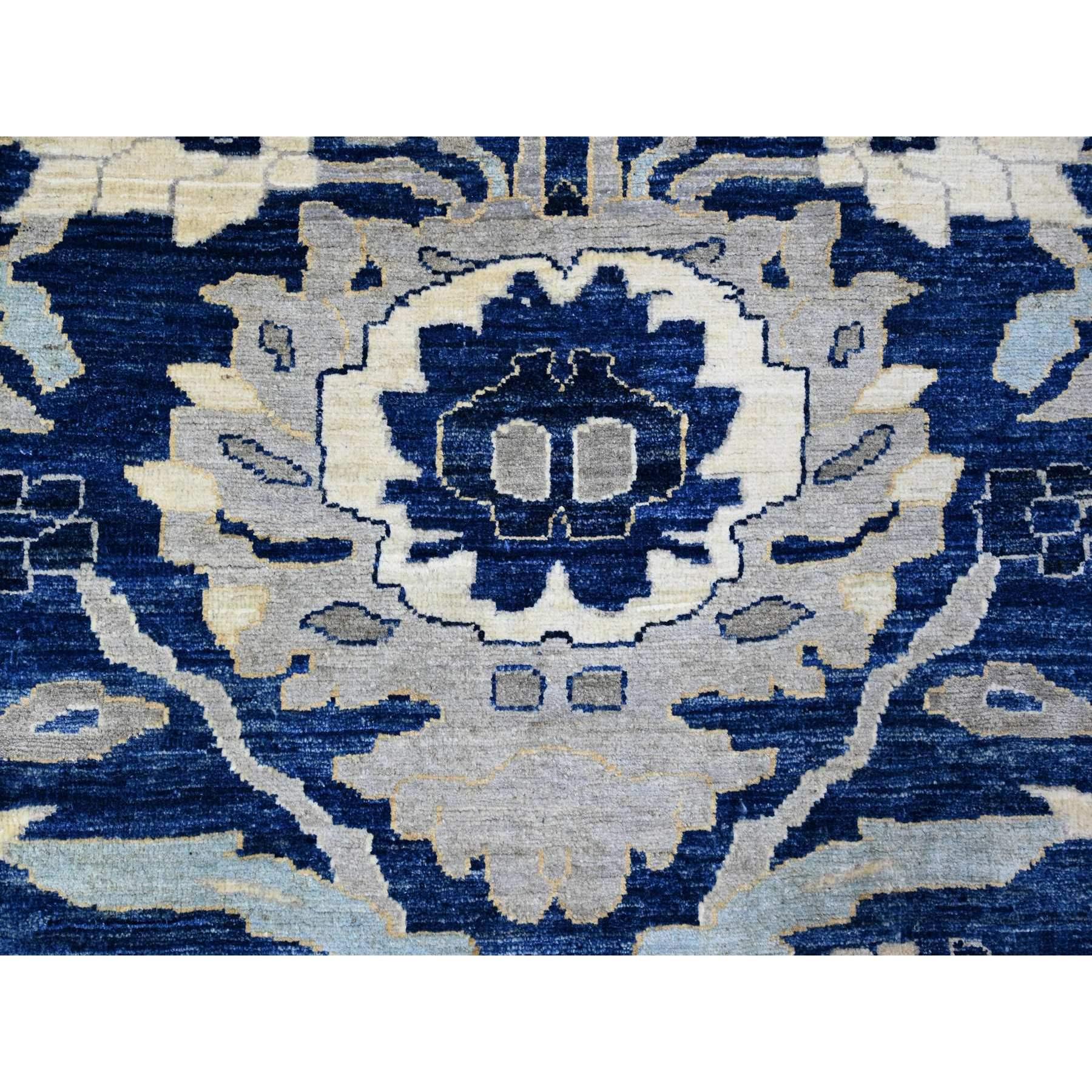 Laine Honorable tapis oriental Peshawar Mahal Design en laine bleue nouée à la main 8'3