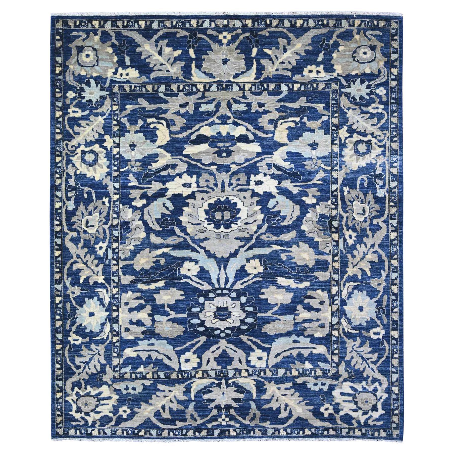 Honorable Blue Wool Hand Knotted Peshawar Mahal Design Oriental Rug 8'3" x 9'8"