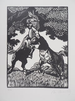 Centaur and Unicorn - Original wooodcut, Handsigned & numbered /160