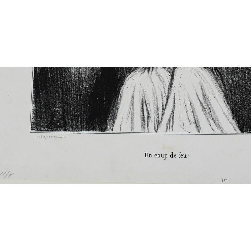 Paper Honore Daumier Lithograph Initialed H.D. Un Coup de Feu For Sale