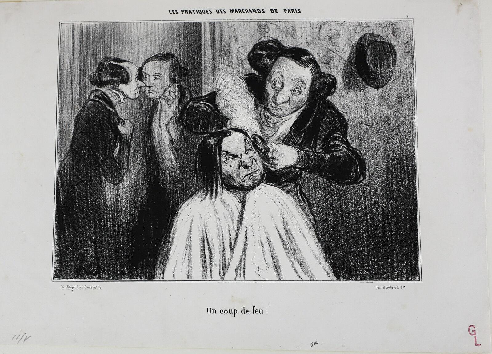 Honore Daumier Lithograph Initialed H.D. Un Coup de Feu For Sale
