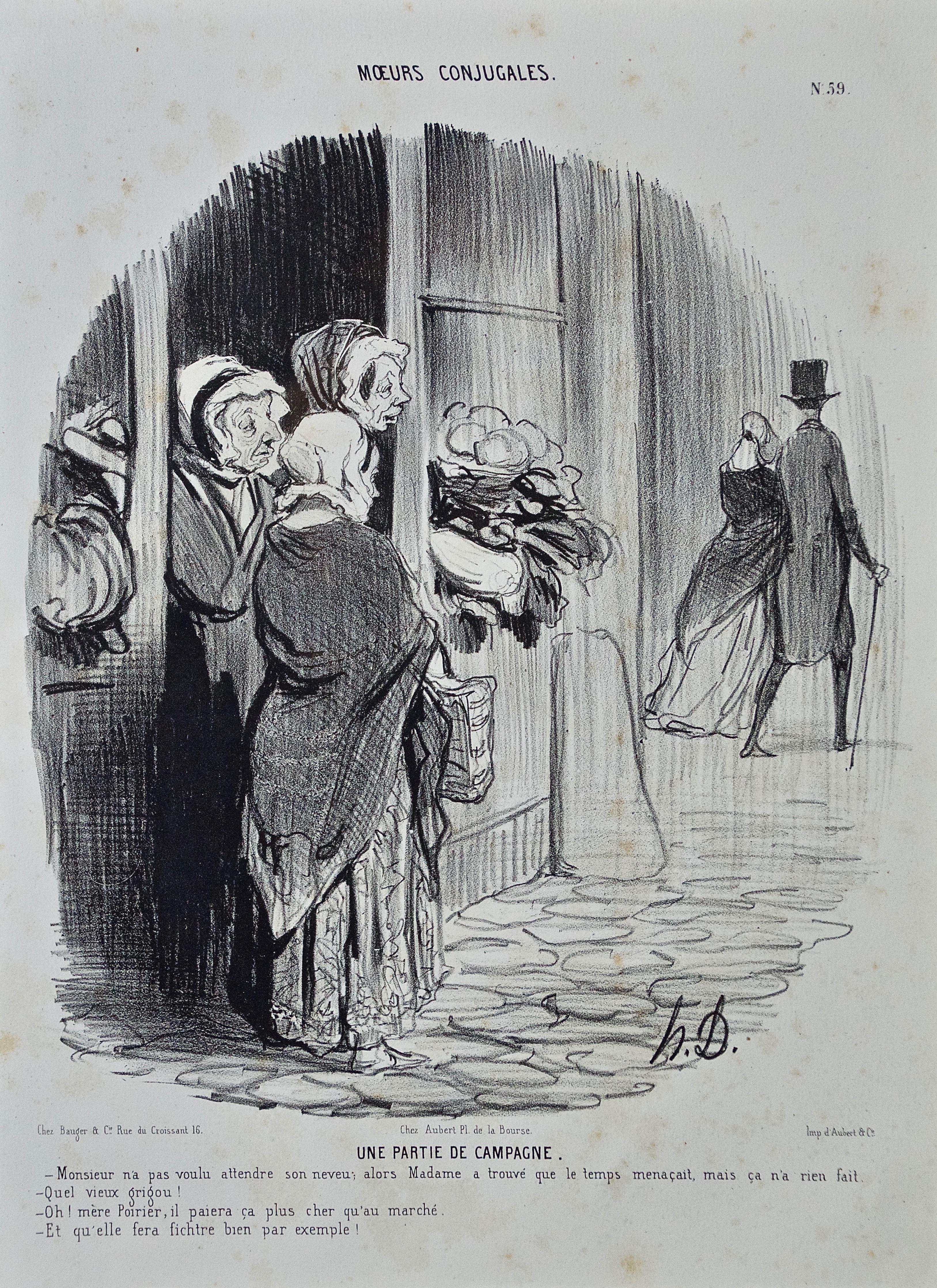 „Une Partie de Campagne“: Honore Daumier-Karikatur aus dem 19. Jahrhundert – Print von Honoré Daumier