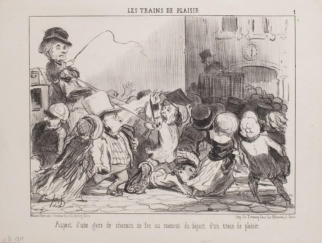 Honoré Daumier Figurative Print - Aspect d'un Gare de Chemin de Fer - by H. Daumier - 1852