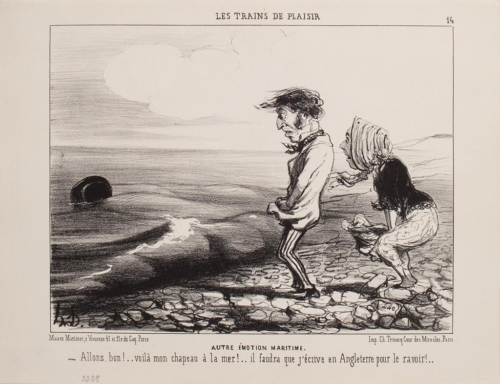 Honoré Daumier Figurative Print - Autre émotion maritime - Lithograph by H. Daumier - 1852