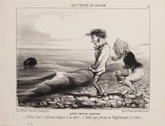 Autre émotion maritime - Lithograph by H. Daumier - 1852