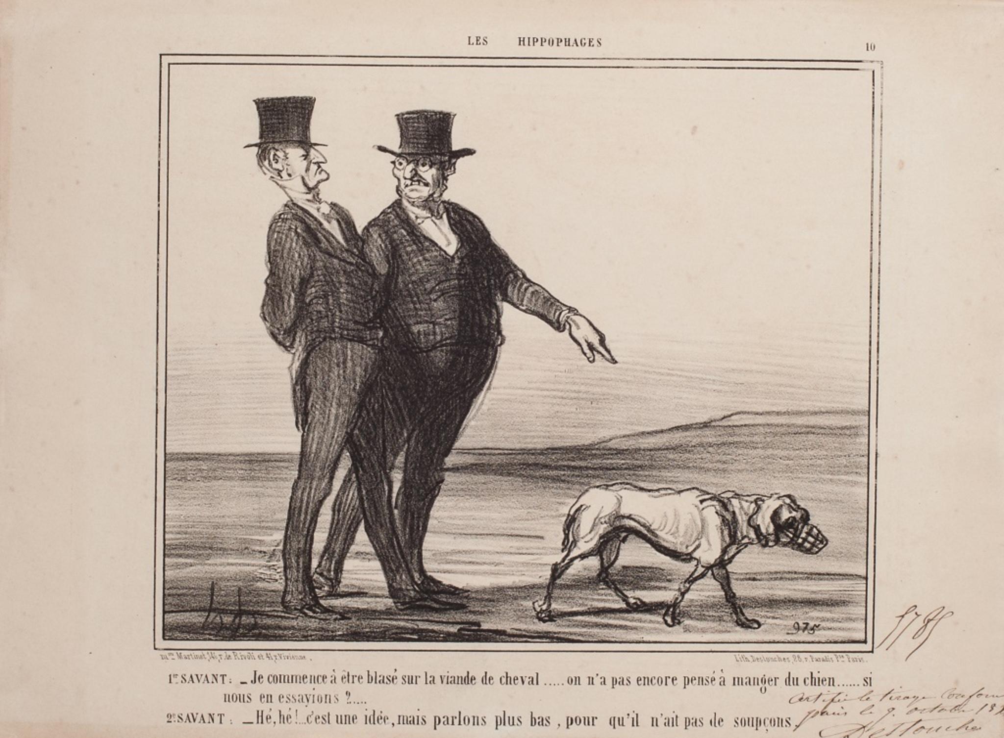 Figurative Print de Honoré Daumier - Blasé sur la Viande de Cheval - Litografía de H. Daumier - 1856