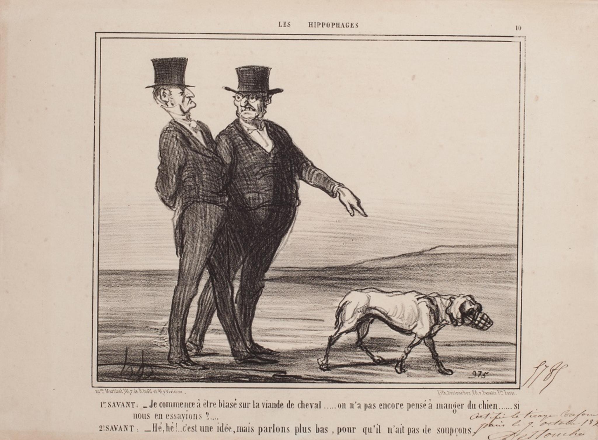 Honoré Daumier Figurative Print - Blasé sur la Viande de Cheval - Lithograph by H. Daumier - 1856