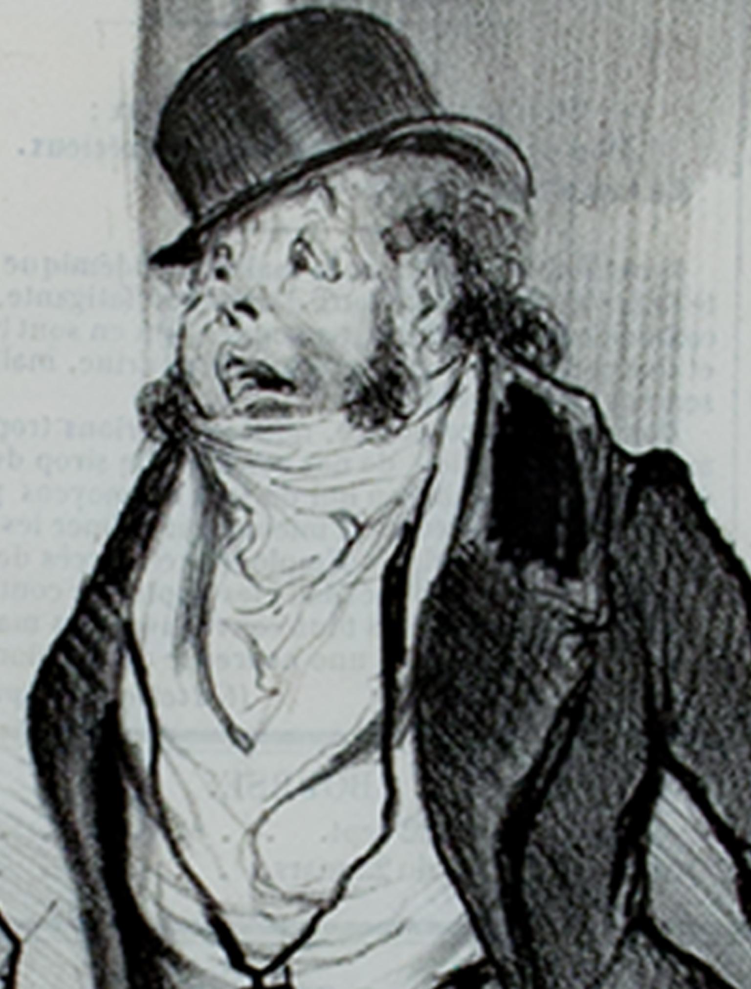 „Caricatura Robert Macaire Negociant“, Lithographie von Honore Daumier (Grau), Figurative Print, von Honoré Daumier