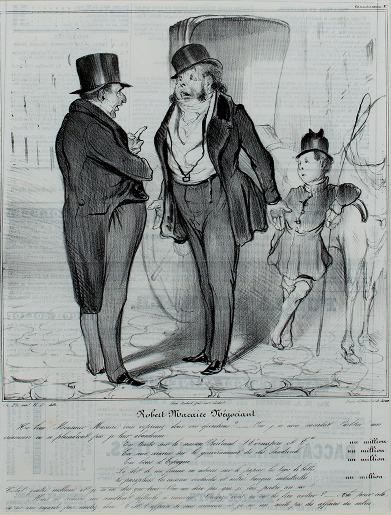 "Caricatura Robert The Negociant ", lithographie d'Honor Daumier