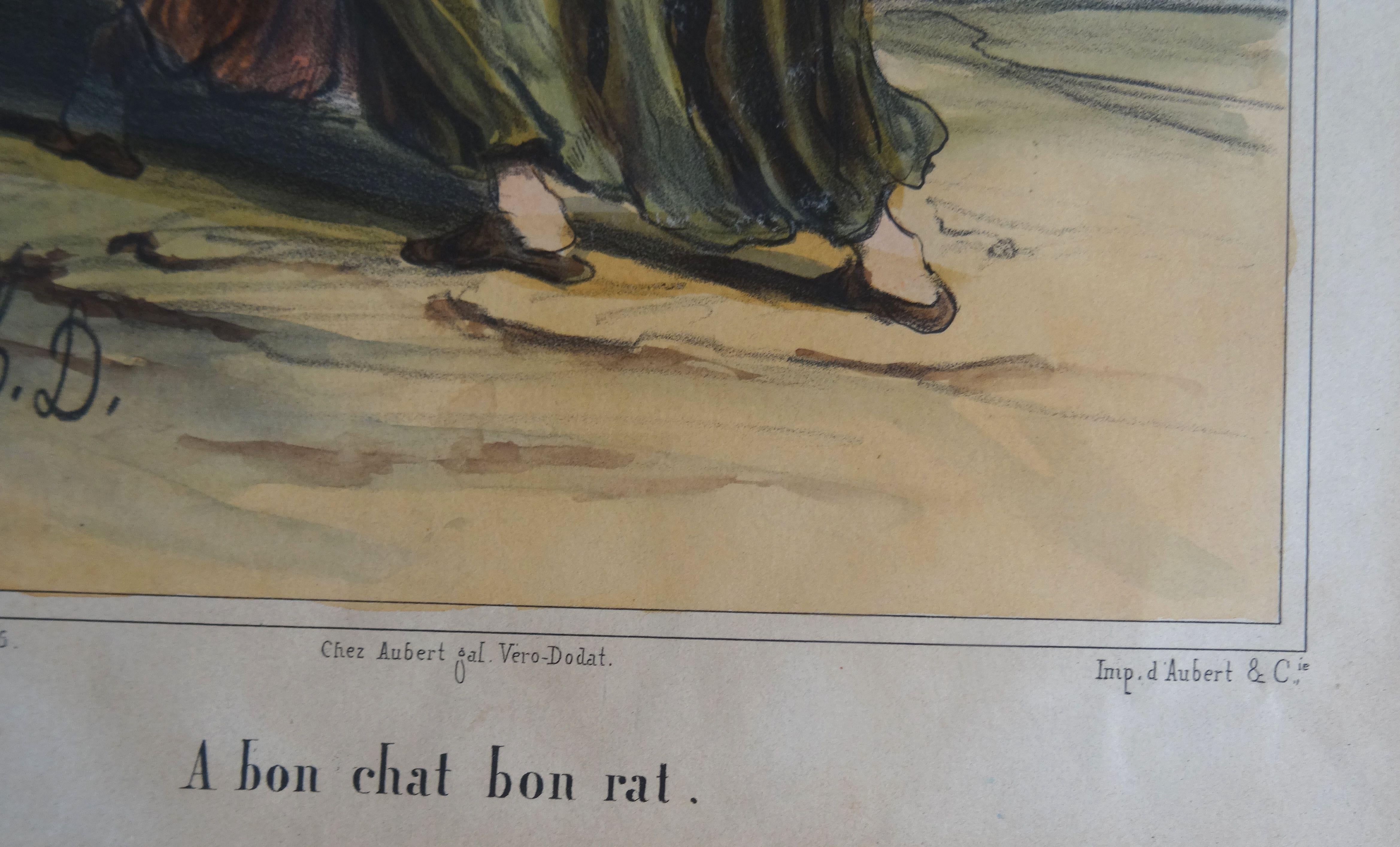 Caricature. Lithographie sur papier « A bon chat bon rat », 30x22 cm - Art de Honoré Daumier