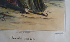 Karikatur. "A bon chat bon rat" Lithographie auf Papier, 30x22 cm