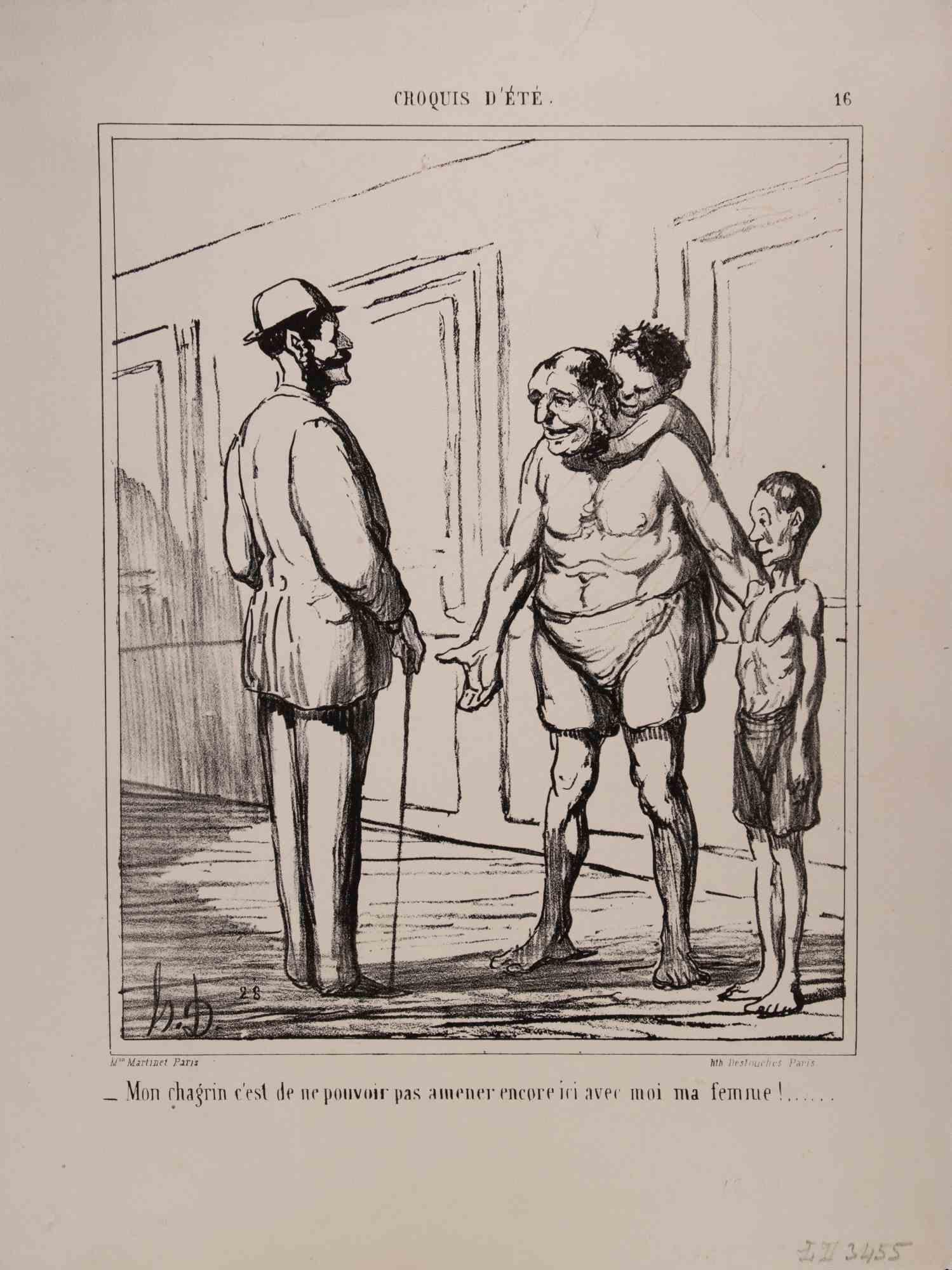 Lámina n. 16 de las suites de caricaturas sobre temas políticos tema " Croquis d'Été ". 

Realizado por Honoré Daumier (Francia, 1808-1879), impreso por Destouches y publicado por la Maison Martinet de París en el periódico francés Le Charivari el