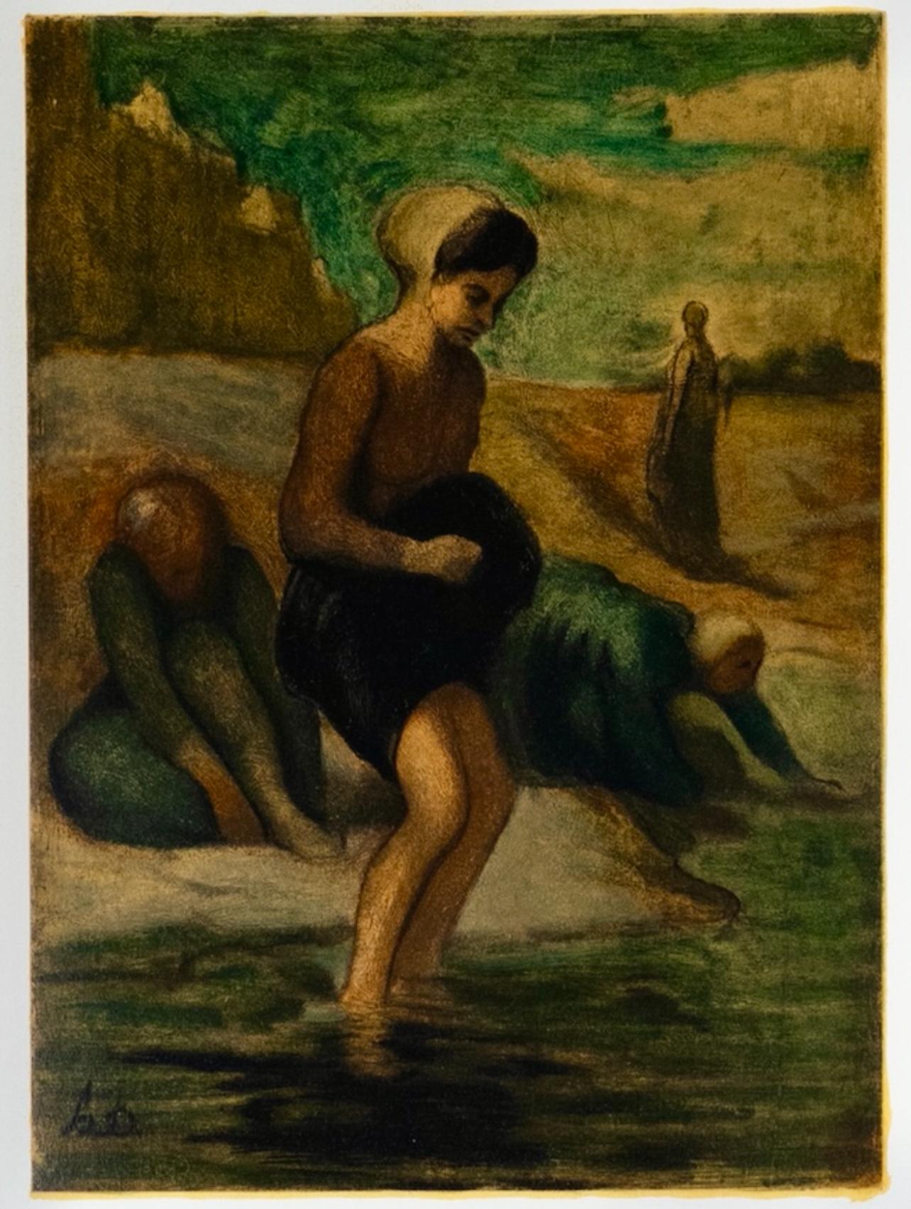 Daumier, Am Ufer des Wassers, Les Réalistes Lyriques  (nach) (Grün), Figurative Print, von Honoré Daumier