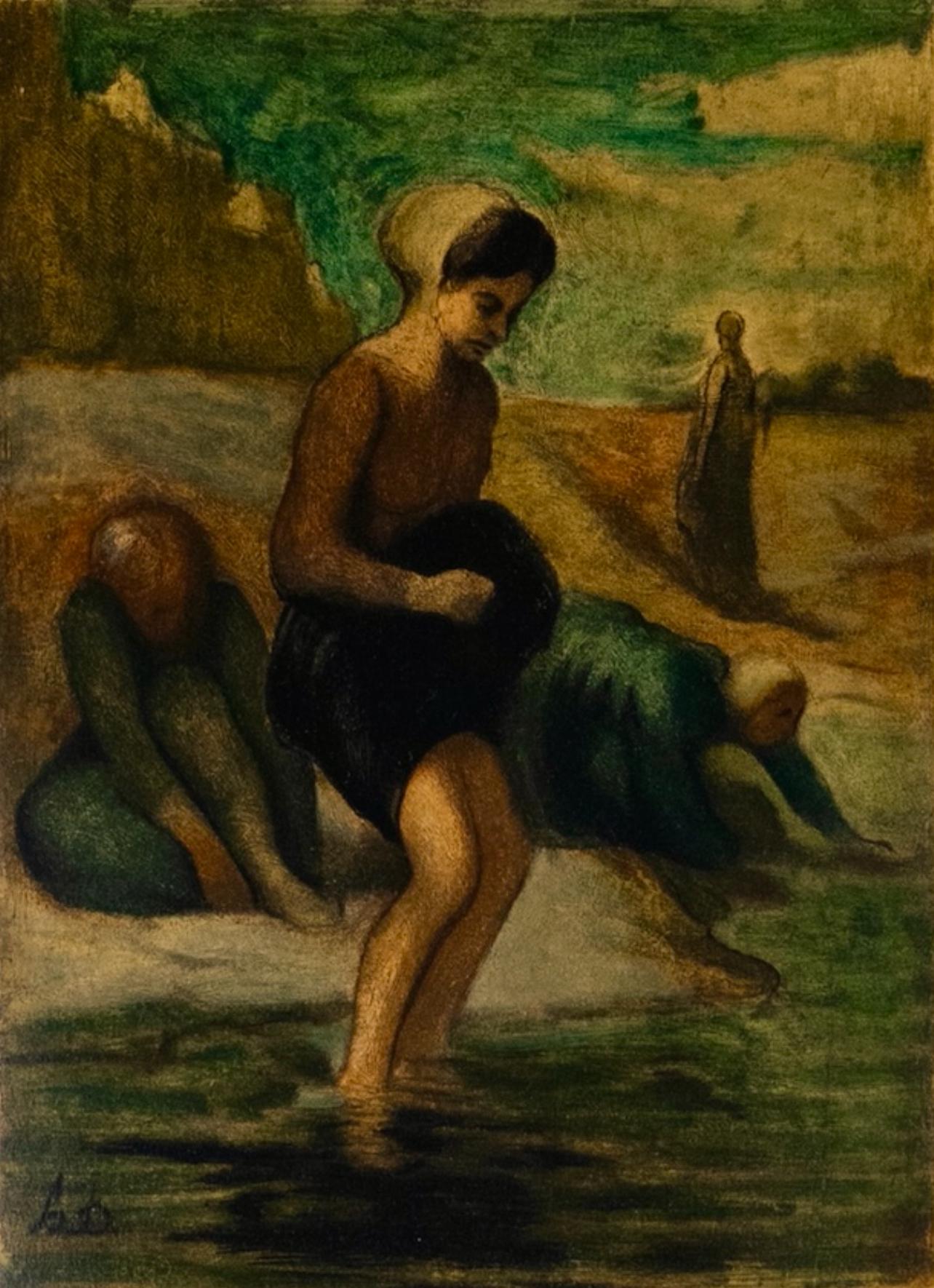 Honoré Daumier Figurative Print - Daumier, Au bord de l'eau, Les Réalistes Lyriques (after)