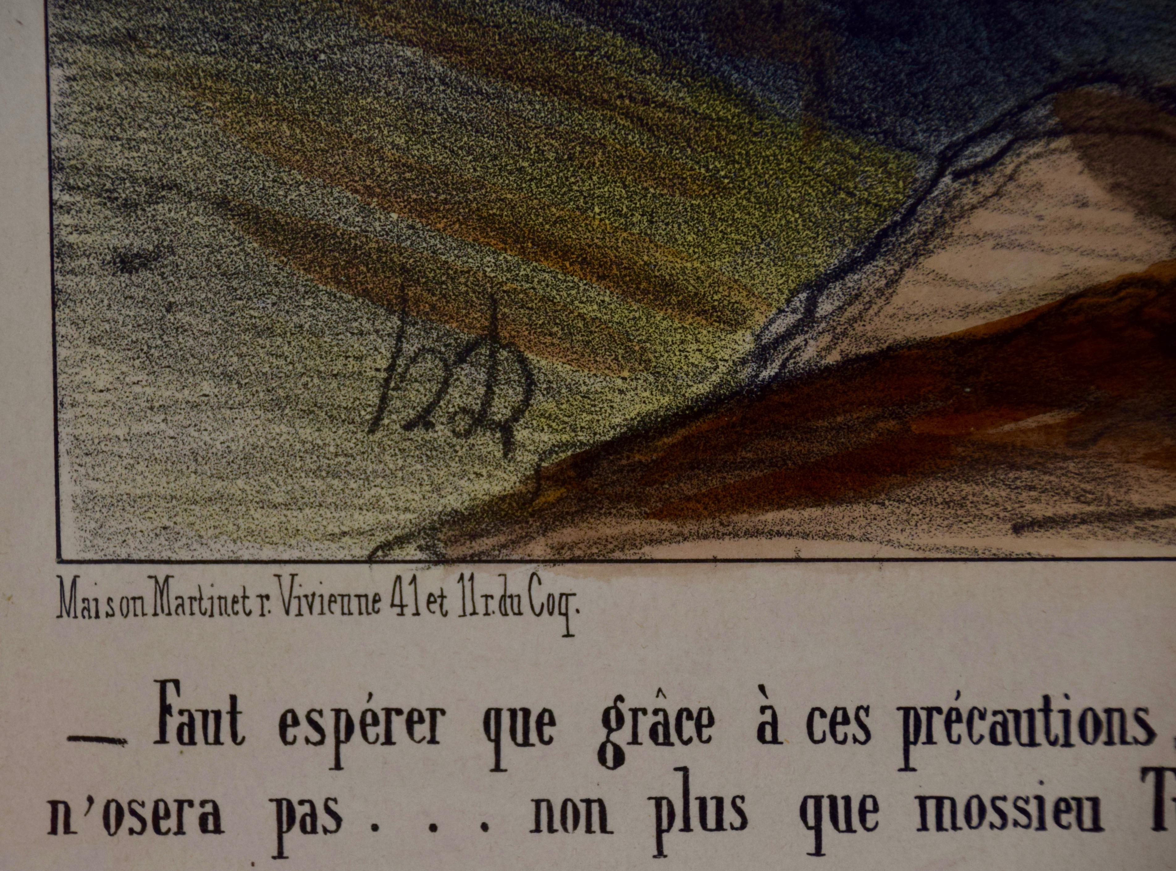 Eine handkolorierte Lithographie des Vaters der französischen Satire und Karikatur, Honore Daumier (1808-1879), mit dem Titel 